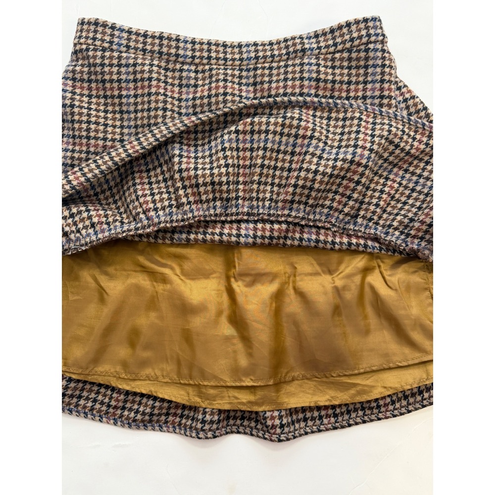 J.Crew Mercantile Brown Houndstooth Wool Blend Ruffle Hem Mini Skirt Size 8 - Picture 5 of 9